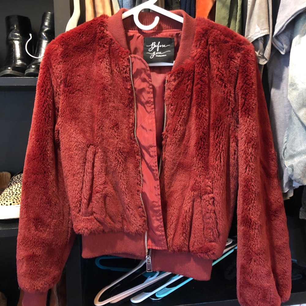 Red fluffy jacket
